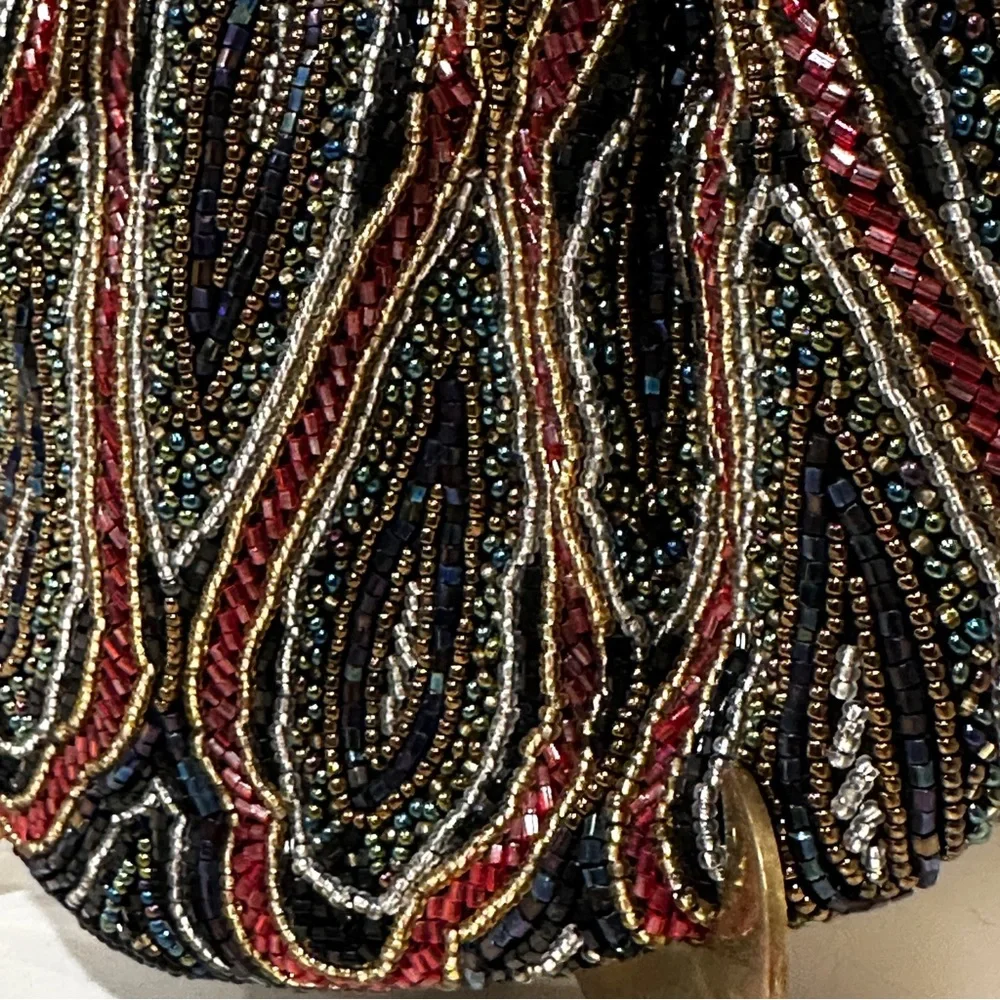 Vanessa Vintage Beaded Evening Bag Gold Snake Chain Paisley Handbag